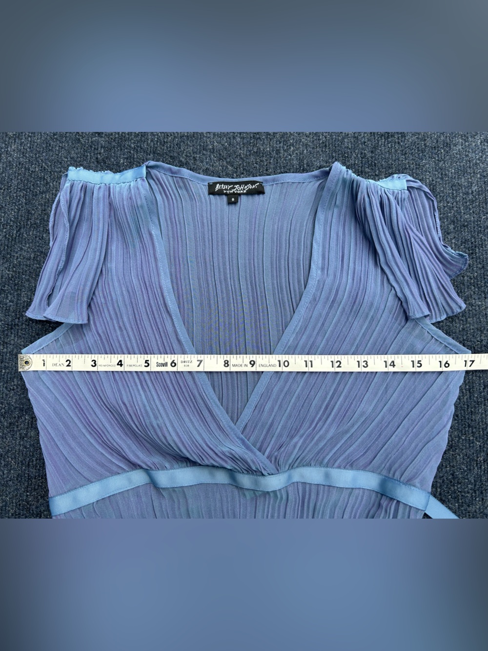 Betsey Johnson NY Vintage 90s Y2k Slate Blue Lavender Pleated Blouse Top - Picture 12 of 16